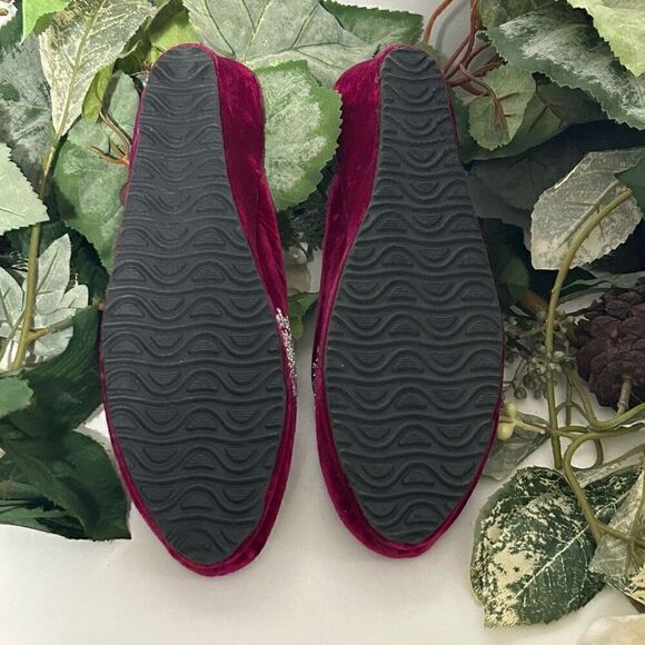 Hanh An Mule Slippers Womens Size 3 Burgundy Glittered Velvet Wedge Heel Slip-on - Picture 7 of 9